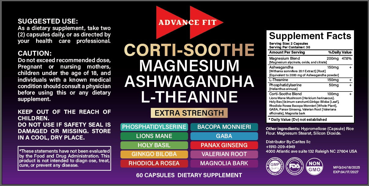 Advance Fit Corti-Soothe 60 Capsules Dietary Supplement