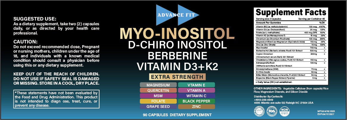 Advance Fit Myo-Inositol 60 Capsules Dietary Supplement
