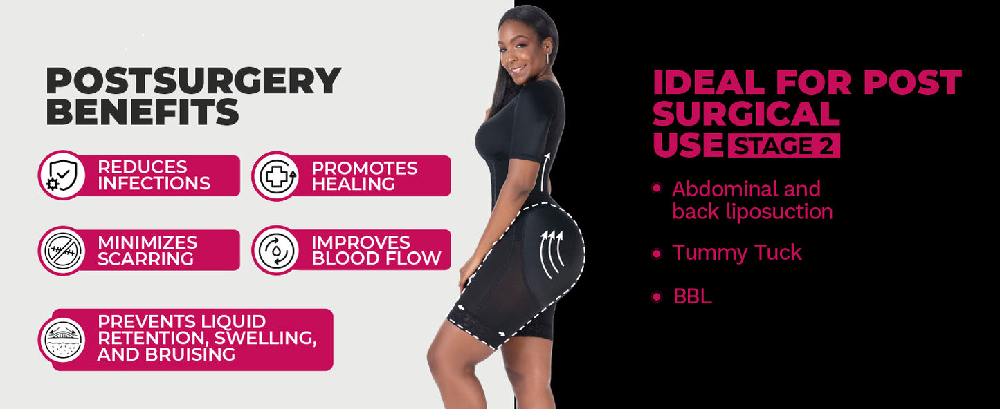 Colombian Compression Garment For Women 938BF | BBL Post Surgery Use | With Sleeves And Built-In Bra | Powernet